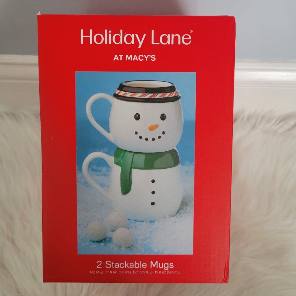 Holiday Lane Snowman Set of 2 Stacked Mugs